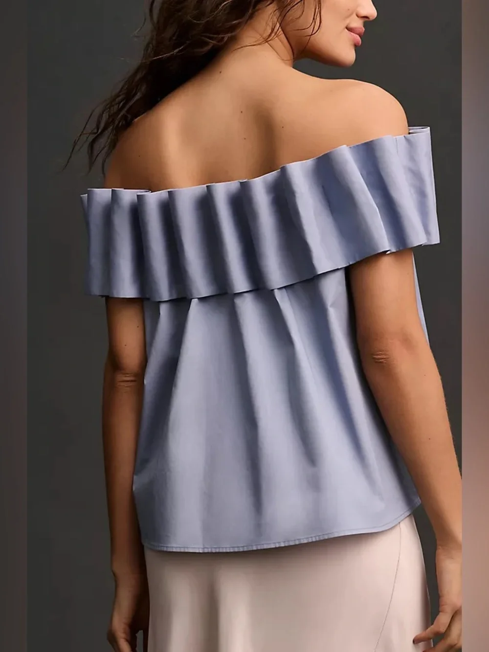 Anthropologie Mare Mare Periwinkle Blue Pleated Ruffle Off Shoulder Top NWT XS - Picture 1 of 9